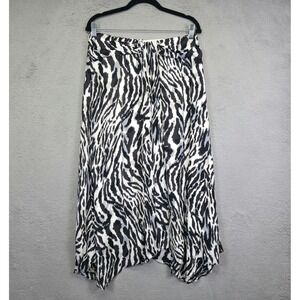 White House Black Market Skirt Womens M Black White Zebra Print Asymmetric Flowy